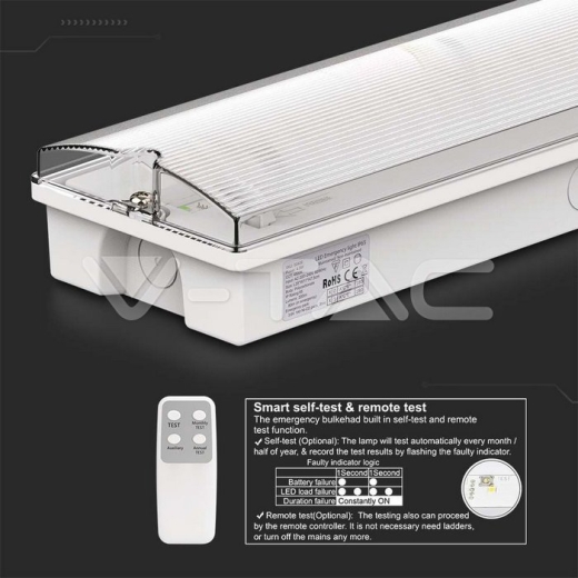 3W LED Emergency Light With Self Test Button & RF Control 6400K - 11