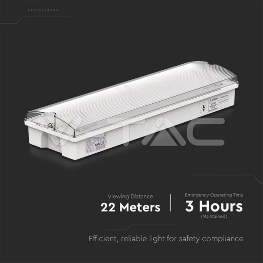 3W LED Emergency Light With Self Test Button & RF Control 6400K - 8