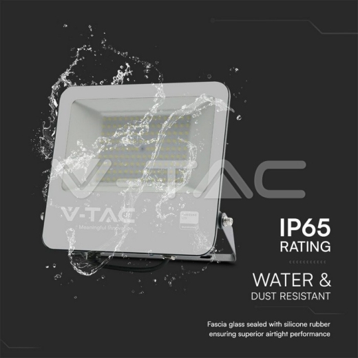 100W LED Floodlight SMD SAMSUNG Chip 1m Wire Black Body Grey Frosted Glass 6400K - 5