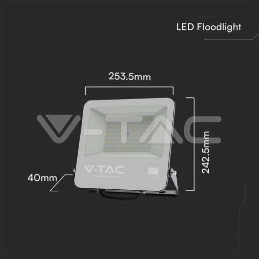 100W LED Floodlight SMD SAMSUNG Chip 1m Wire Black Body Grey Frosted Glass 4000K - 7