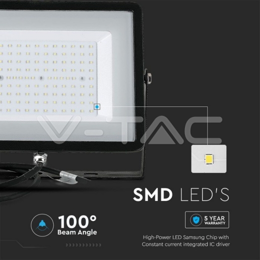 100W LED Floodlight SMD SAMSUNG Chip Black Body 6500K - 5
