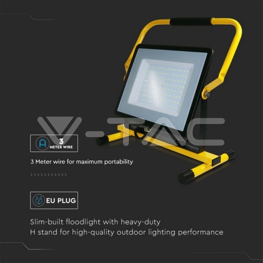 100W LED Floodlight SMD SAMSUNG Chip G2 Black Body 4000K Hand Stand 3m Wire EU Plug - 3