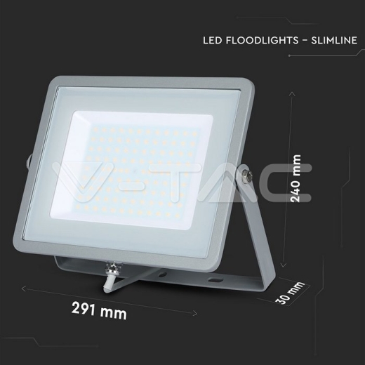 100W LED Floodlight SMD SAMSUNG Chip Slim Grey Body 6400K - 12