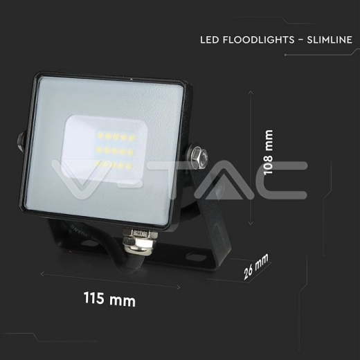 10W LED Floodlight SMD SAMSUNG Chip Slim Black Body 4000K - 12