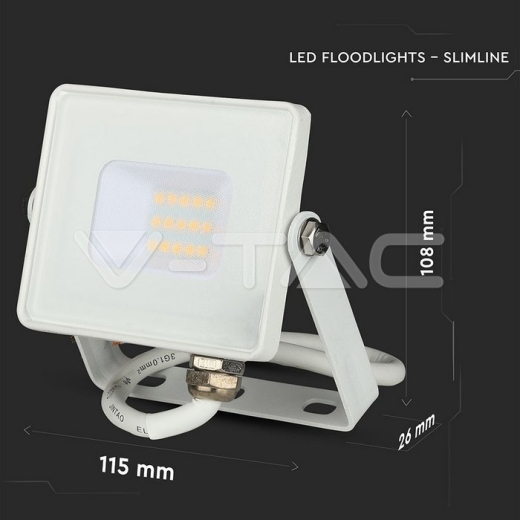 10W LED Floodlight SMD SAMSUNG Chip Slim White Body 4000K - 12