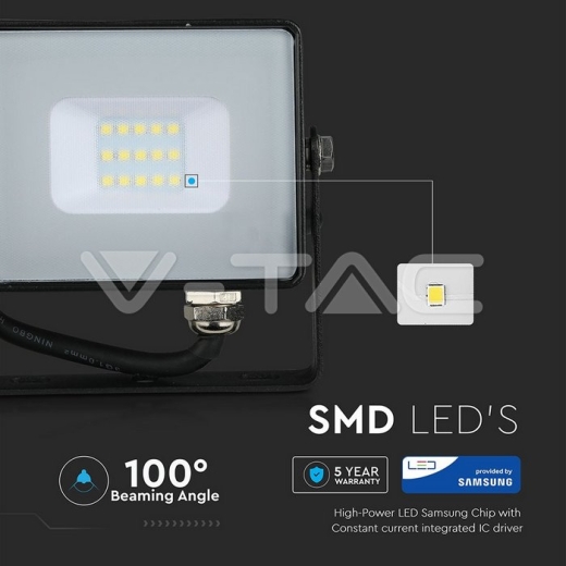 10W LED Floodlight SMD SAMSUNG Chip Slim Black Body 3000K - 7