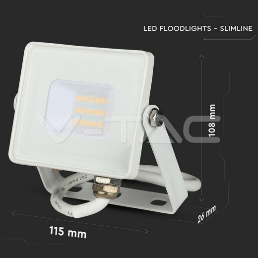 10W LED Floodlight SMD SAMSUNG Chip White Body 3000K - 12