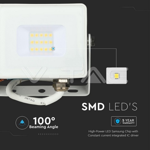10W LED Floodlight SMD SAMSUNG Chip White Body 3000K - 7