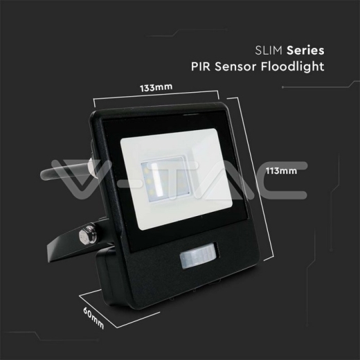 10W LED PIR Sensor Floodlight SAMSUNG Chip Black Body 4000K 1M Cable - 10