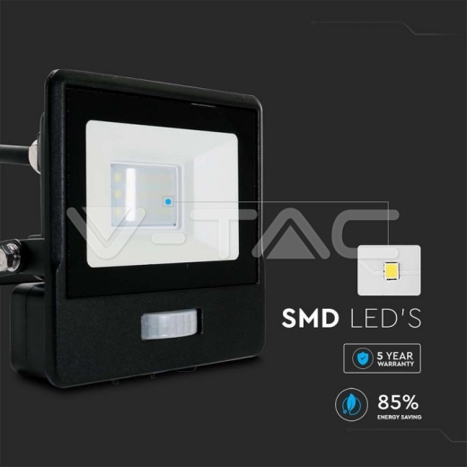 10W LED PIR Sensor Floodlight SAMSUNG Chip Black Body 4000K 1M Cable - 4