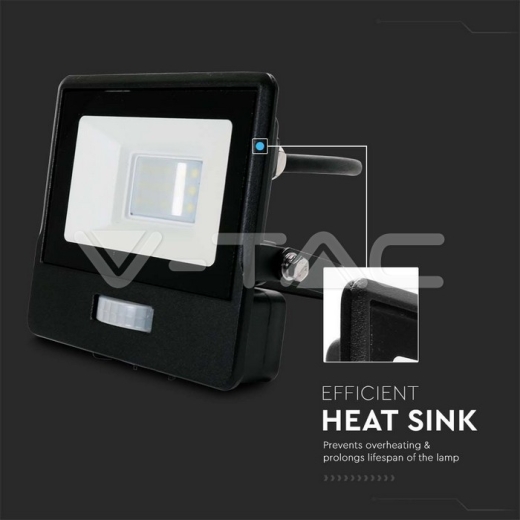 10W LED PIR Sensor Floodlight SAMSUNG Chip Black Body 4000K 1M Cable - 6
