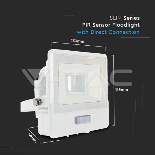 Proyector LED 10W PIR Sensor SAMSUNG Chip Cuerpo Blanco 3000K - 10