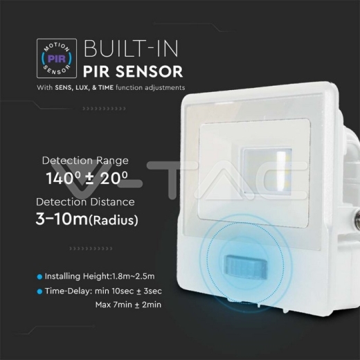 Proyector LED 10W PIR Sensor SAMSUNG Chip Cuerpo Blanco 3000K - 4
