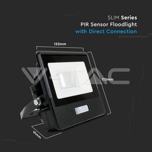 10W LED PIR Sensor Floodlight SAMSUNG Chip Black Body 4000K - 11