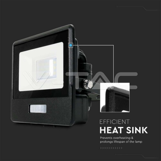 10W LED PIR Sensor Floodlight SAMSUNG Chip Black Body 4000K - 7