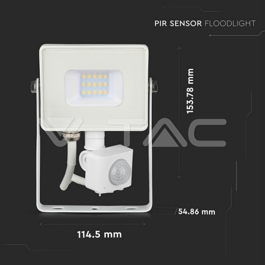 10W LED Sensor Floodlight SAMSUNG Chip Cut-OFF Function White Body 4000K - 12