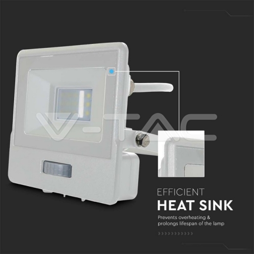 10W LED PIR Sensor Floodlight SAMSUNG Chip White Body 6400K 1M Cable - 5