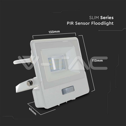 10W LED PIR Sensor Floodlight SAMSUNG Chip White Body 6400K 1M Cable - 9