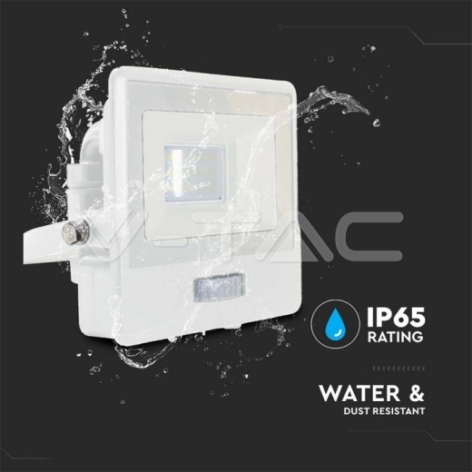 10W LED PIR Sensor Floodlight SAMSUNG Chip White Body 6500K - 7