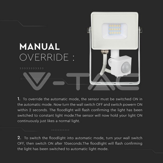 10W LED Sensor Floodlight SAMSUNG Chip Cut-OFF Function White Body 6400K - 8