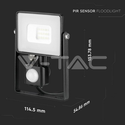 Proyector de LED 10W SAMSUNG Chip con sensor cuerpo negro 6400K - 12