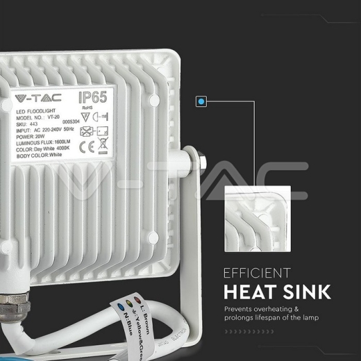 Proyector LED 20W SMD SAMSUNG CHIP Cuerpo Blanco 3000K - 6