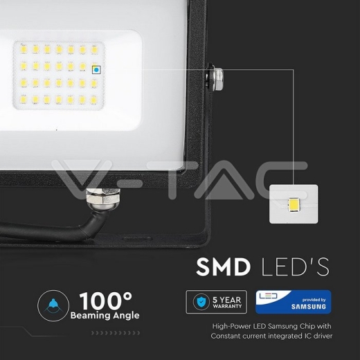 20W LED Floodlight SMD SAMSUNG Chip Slim Black Body 6400K - 7
