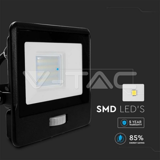 20W LED PIR Sensor Floodlight SAMSUNG Chip Black Body 4000K 1M Cable - 4