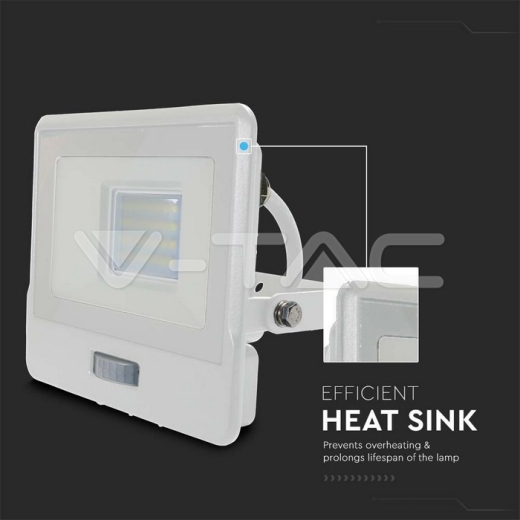 20W LED PIR Sensor Floodlight SAMSUNG Chip White Body 3000K 1M Cable - 5