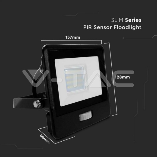 Proyector LED 20W PIR Sensor SAMSUNG Chip Cuerpo Negro 3000K ,cable de 1m - 10