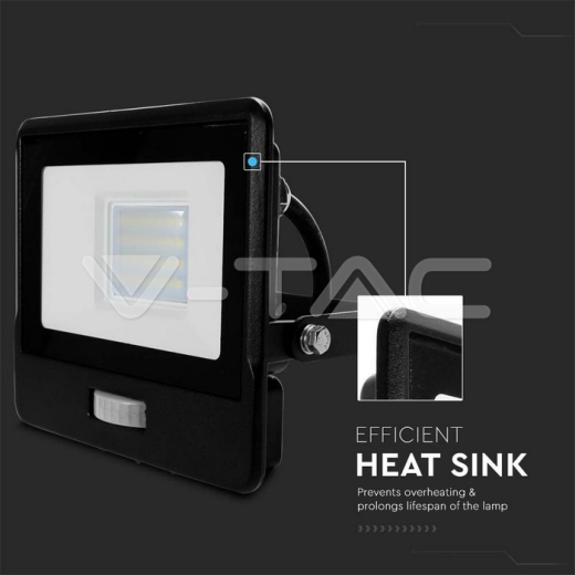 Proyector LED 20W PIR Sensor SAMSUNG Chip Cuerpo Negro 3000K ,cable de 1m - 7