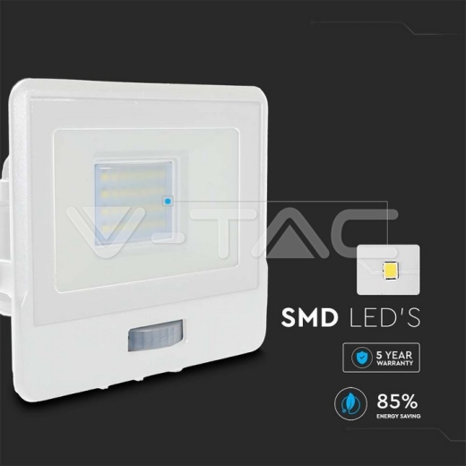 20W LED PIR Sensor Floodlight SAMSUNG Chip White Body 3000K - 3