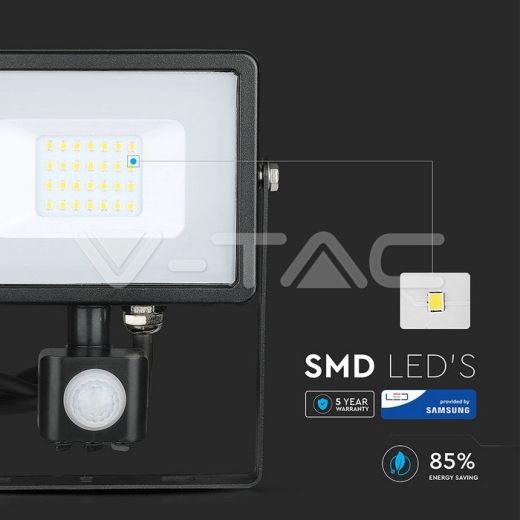 20W LED Sensor Floodlight SAMSUNG Chip Cut-OFF Function Black Body 3000K - 6