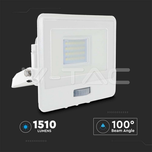 20W LED PIR Sensor Floodlight SAMSUNG Chip White Body 6500K - 9