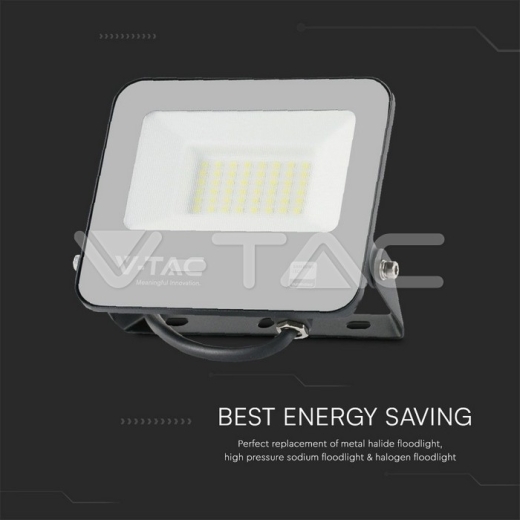 Proyector LED 30W SMD SAMSUNG CHIP 1m Hilo Cuerpo Negro Vidrio Esmerilado Blanco 4000K - 4