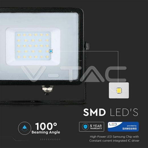 30W LED Floodlight SMD SAMSUNG Chip Slim Black Body White - 7
