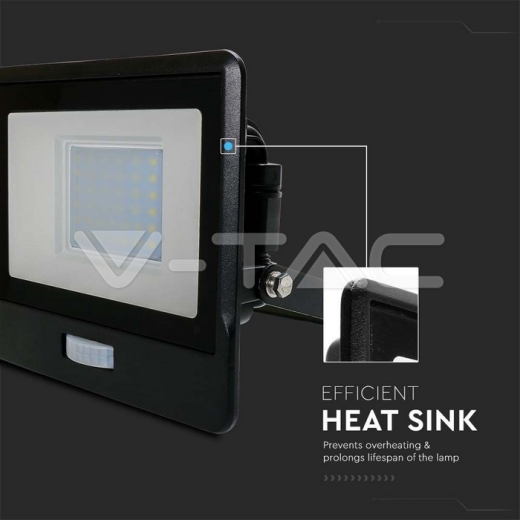 30W LED PIR Sensor Floodlight SAMSUNG Chip Black Body 3000K - 7