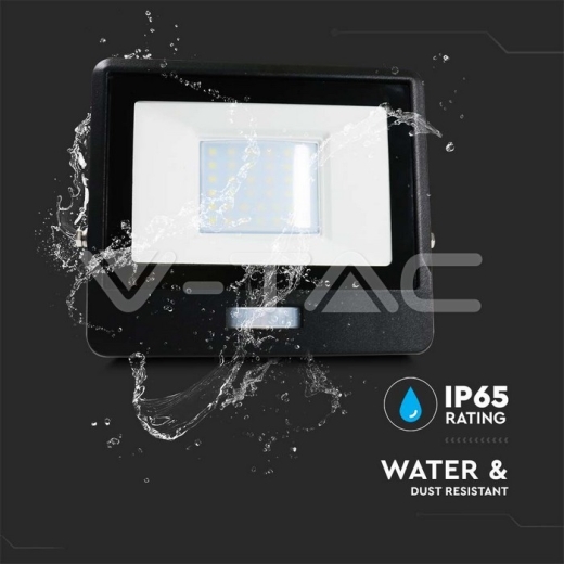 30W LED PIR Sensor Floodlight SAMSUNG Chip Black Body 4000K 1M Cable - 7