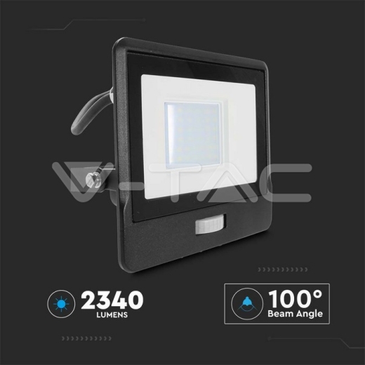 30W LED PIR Sensor Floodlight SAMSUNG Chip Black Body 4000K 1M Cable - 9