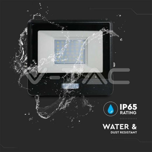 30W LED PIR Sensor Floodlight SAMSUNG Chip Black Body 6500K - 8