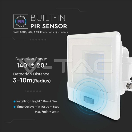 30W LED PIR Sensor Floodlight SAMSUNG Chip White Body 3000K - 4