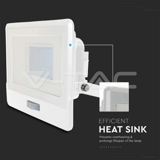 30W LED PIR Sensor Floodlight SAMSUNG Chip White Body 3000K - 6