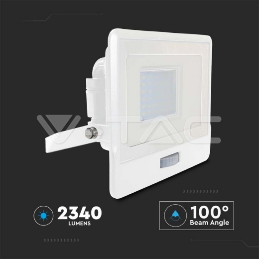 30W LED PIR Sensor Floodlight SAMSUNG Chip White Body 3000K - 9