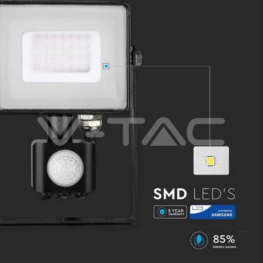 Proyector de LED 30W con Sensor SAMSUNG Chip cuerpo negro 3000K - 4