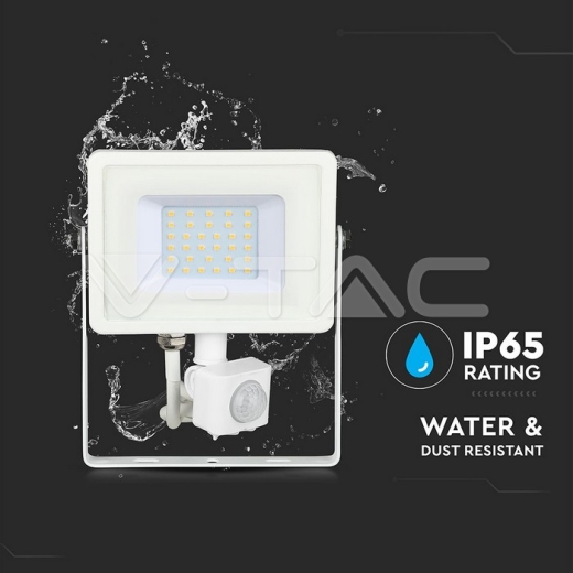 30W LED Sensor Floodlight SAMSUNG Chip Cut-OFF Function White Body 6400K - 10