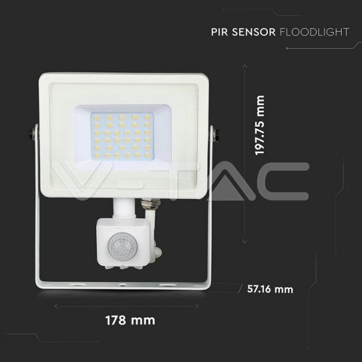 30W LED Sensor Floodlight SAMSUNG Chip Cut-OFF Function White Body 6400K - 13