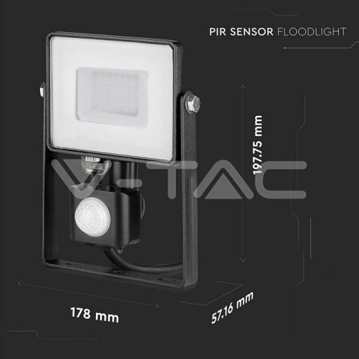 Proyector de LED 30W SAMSUNG Chip con sensor cuerpo negro 6400K - 9