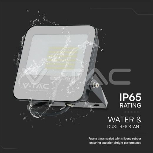 50W LED Floodlight 4000K Black Body Grey Glass 160lm/W 5yrs Warranty - 5