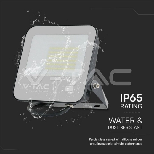 Proyector LED 50W SMD SAMSUNG CHIP 1m Hilo Cuerpo Negro Gris Vidrio Esmerilado 6500K - 5