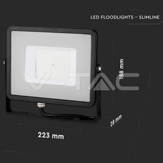 50W LED Floodlight SMD SAMSUNG Chip Black Body 4000K - 12